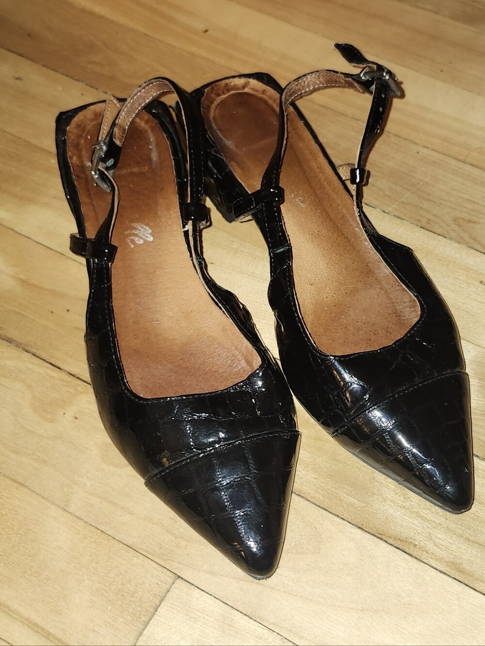 Black Pointed-Toe Slingback Flats